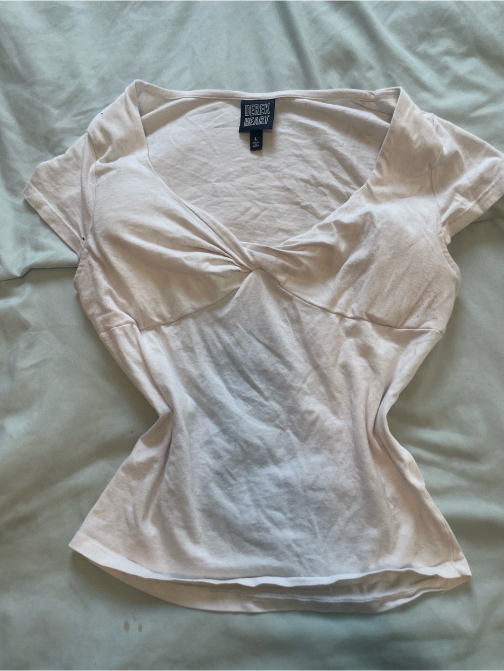 Derek Heart Pale Blush Twist-Front Short Sleeve Top